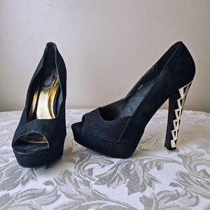 Black Platforms with Gold Accent Heels